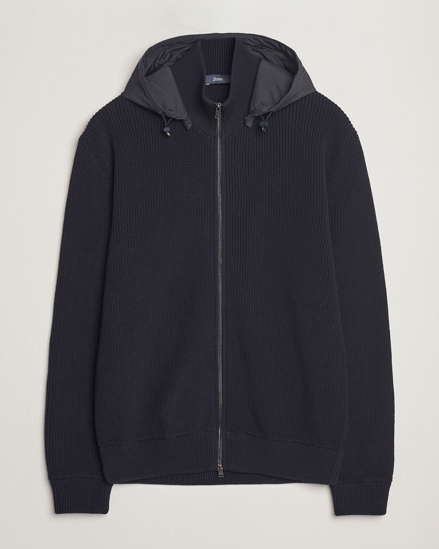 Homme | Manteaux Et Vestes | Herno | Cotton Knit Hybrid Jacket Navy