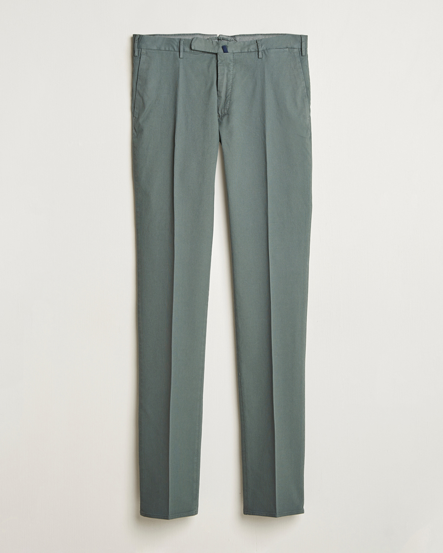 Homme | Pantalons | Incotex | Slim Fit Micro Structure Cotton Chinos Green