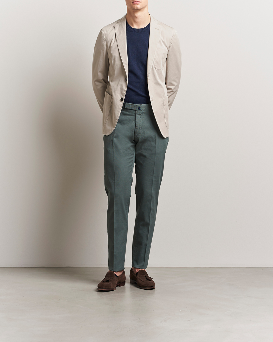 Homme | Pantalons | Incotex | Slim Fit Micro Structure Cotton Chinos Green