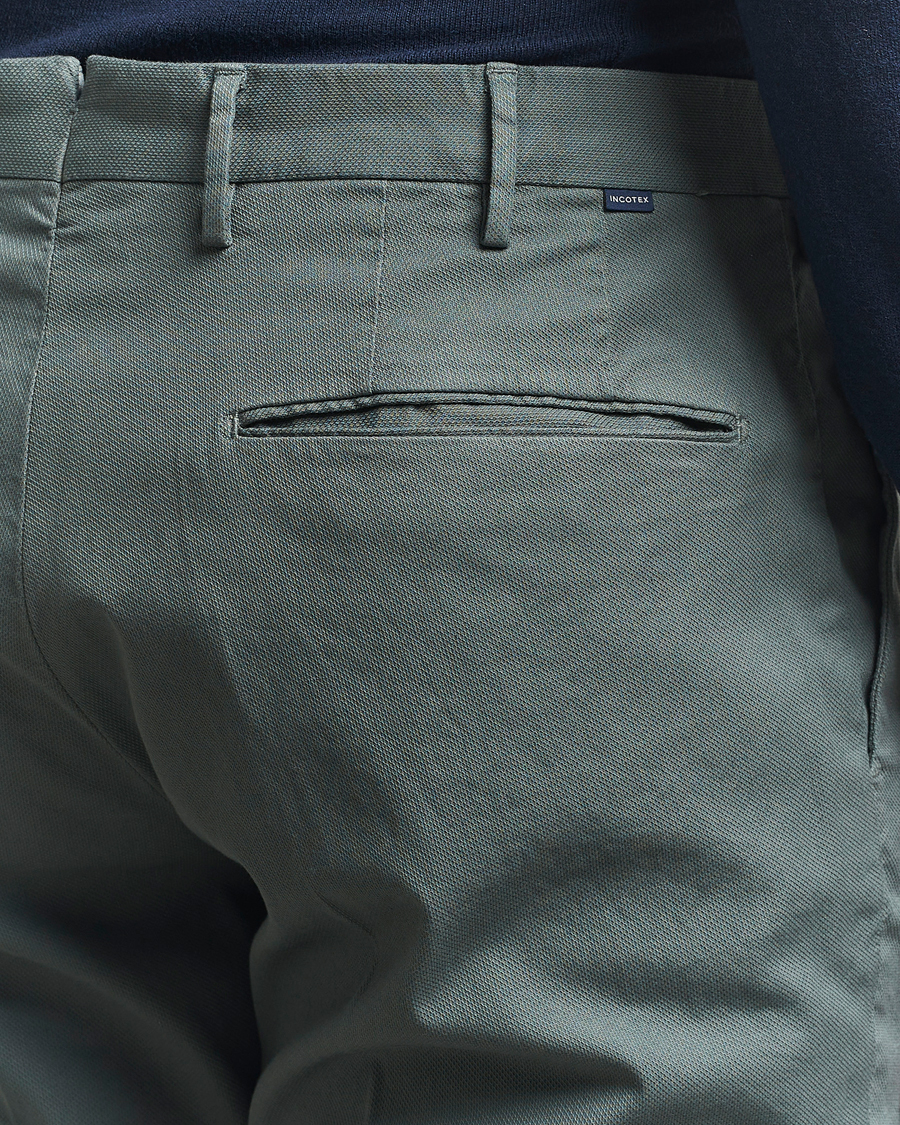 Homme | Pantalons | Incotex | Slim Fit Micro Structure Cotton Chinos Green