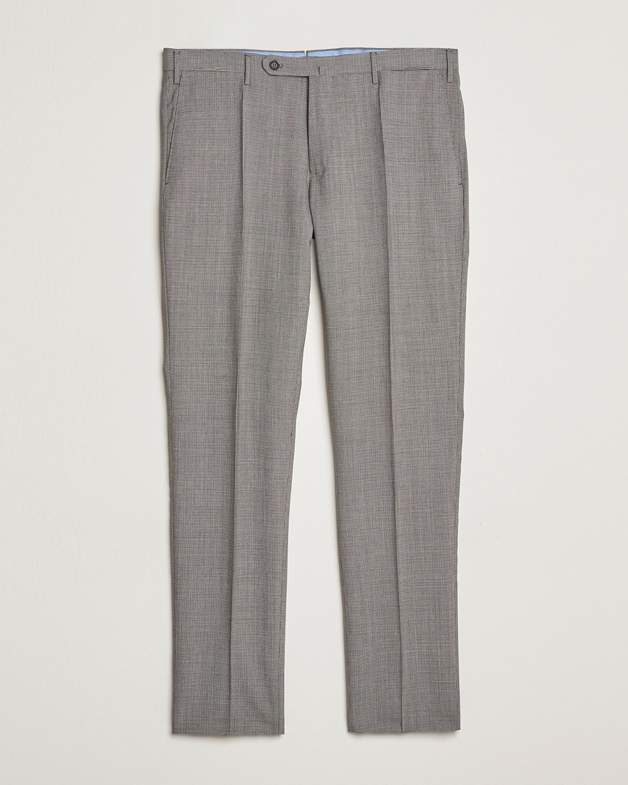 Homme | Pantalons | Incotex | Slim Fit Micro Houndstooth Wool Trousers Light Grey