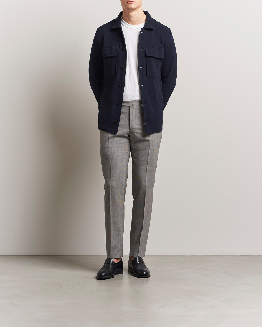 Homme | Pantalons | Incotex | Slim Fit Micro Houndstooth Wool Trousers Light Grey