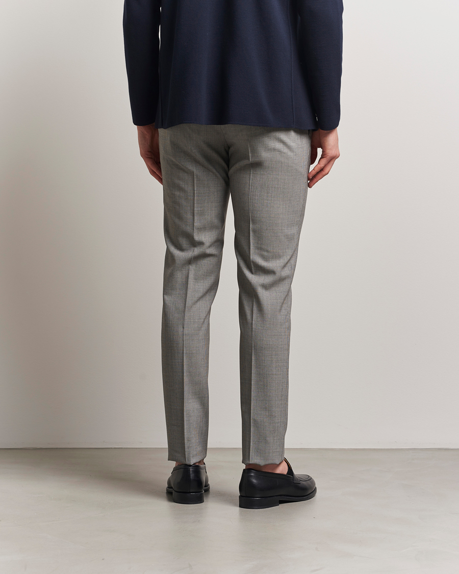 Homme | Pantalons | Incotex | Slim Fit Micro Houndstooth Wool Trousers Light Grey