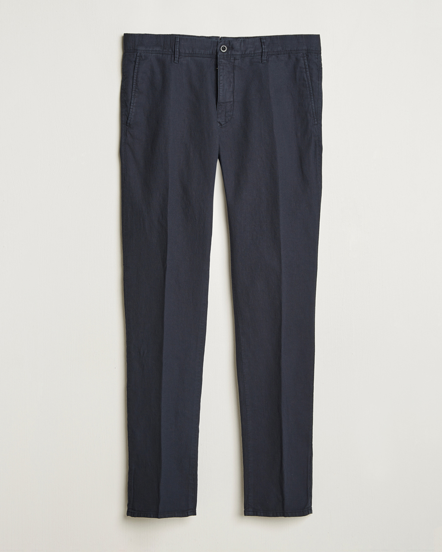 Homme | Pantalons | Incotex | Slim Fit Basket Weave Cotton Slacks Navy