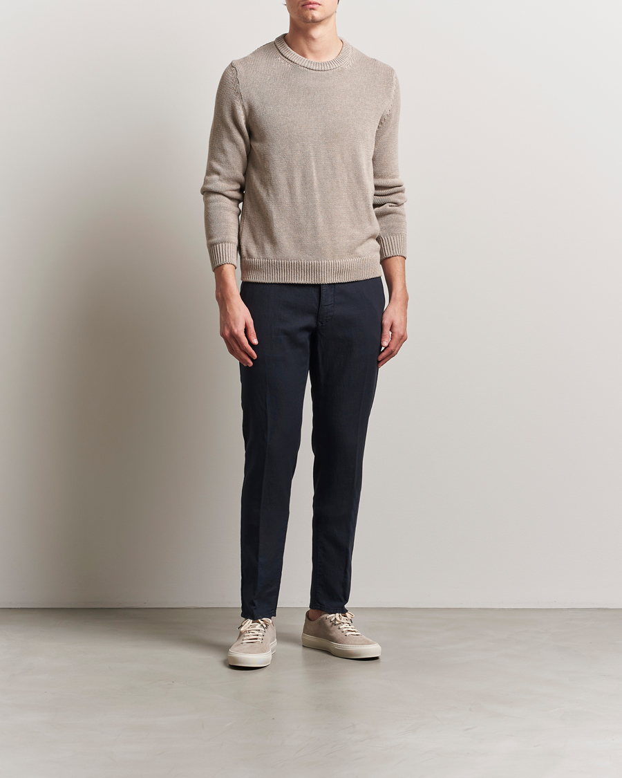 Homme | Pantalons | Incotex | Slim Fit Basket Weave Cotton Slacks Navy