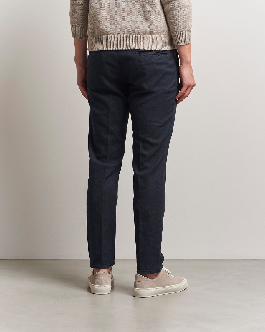 Homme | Pantalons | Incotex | Slim Fit Basket Weave Cotton Slacks Navy