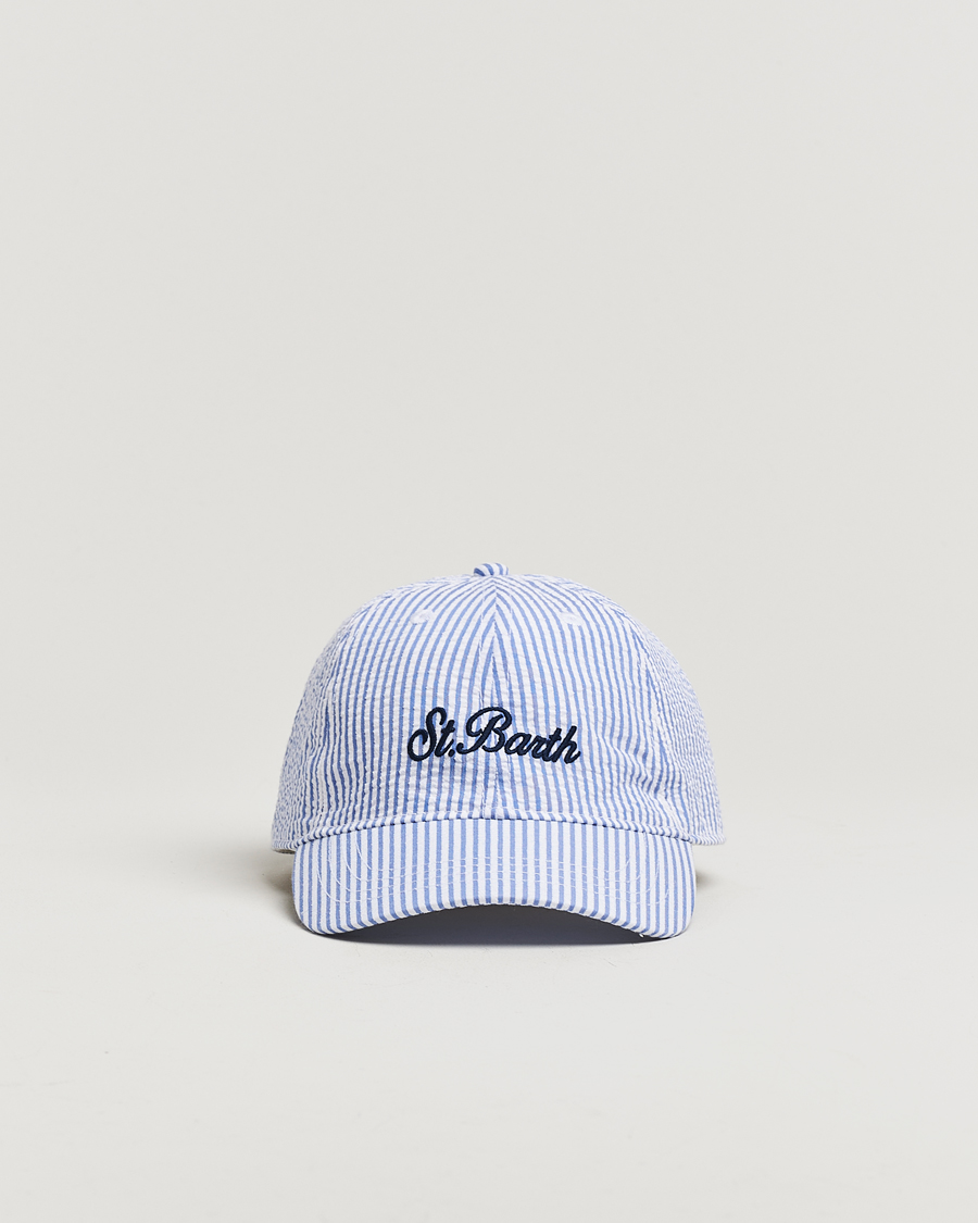 Homme | MC2 Saint Barth Seersucker Baseball Cap Blue Stripes | MC2 Saint Barth | Seersucker Baseball Cap Blue Stripes