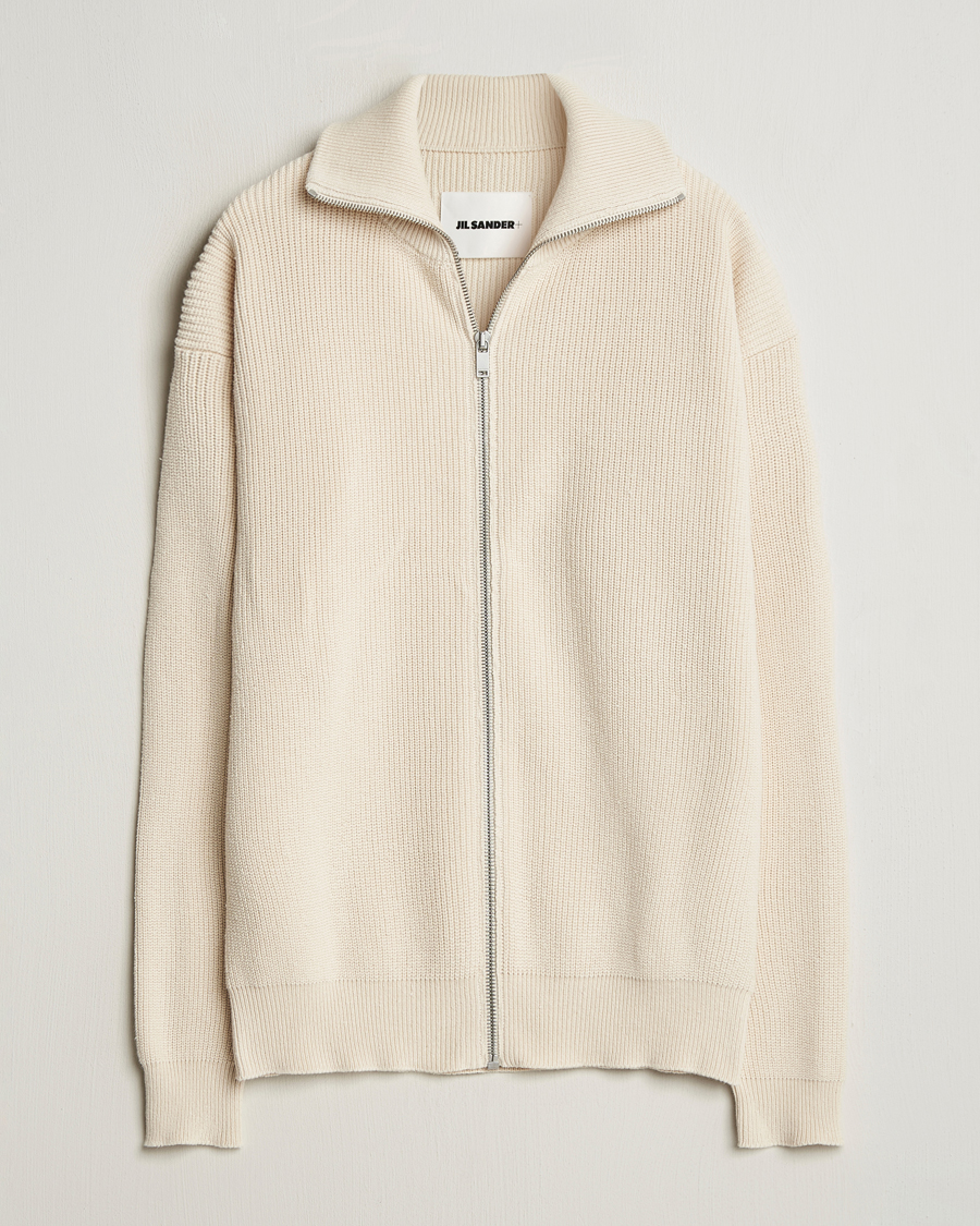 Homme | Pulls Et Tricots | Jil Sander | Rib Full Zip Cardigan Porcelain