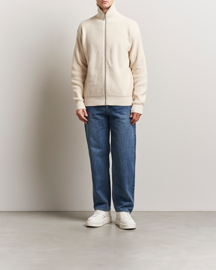 Homme | Pulls Et Tricots | Jil Sander | Rib Full Zip Cardigan Porcelain