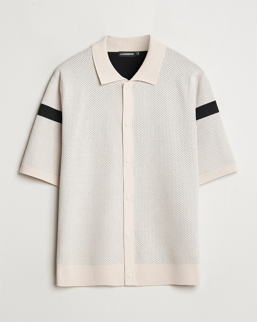 Homme | Chemises | J.Lindeberg | Rayne Short Sleeve Knitted Shirt Moonbeam