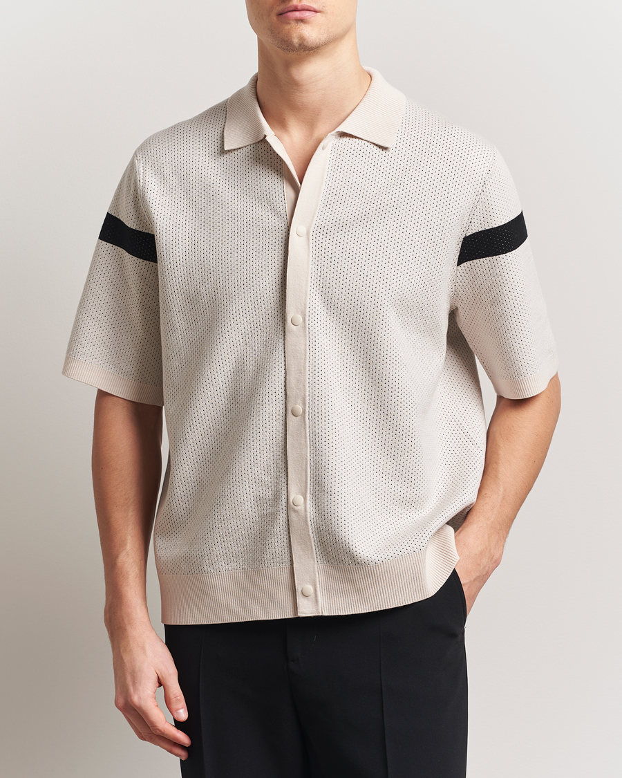 Homme | Chemises | J.Lindeberg | Rayne Short Sleeve Knitted Shirt Moonbeam