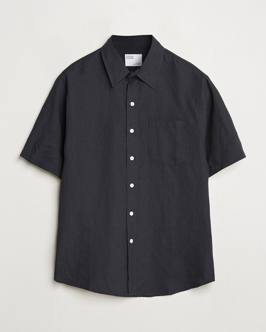 Homme | Chemises | Colorful Standard | Garment Dyed Linen Short Sleeve Shirt Deep Black
