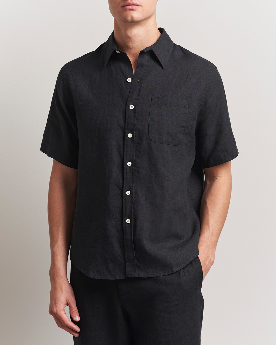 Homme | Chemises | Colorful Standard | Garment Dyed Linen Short Sleeve Shirt Deep Black