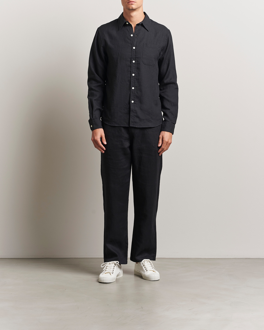 Homme | Chemises | Colorful Standard | Garment Dyed Linen Shirt Deep Black
