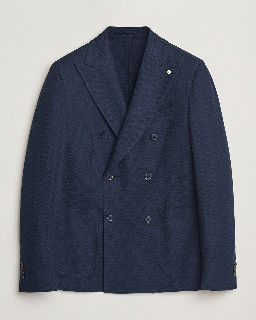 Homme | Blazers | L.B.M. 1911 | Tom Double Breasted Herringbone Jersey Blazer Navy