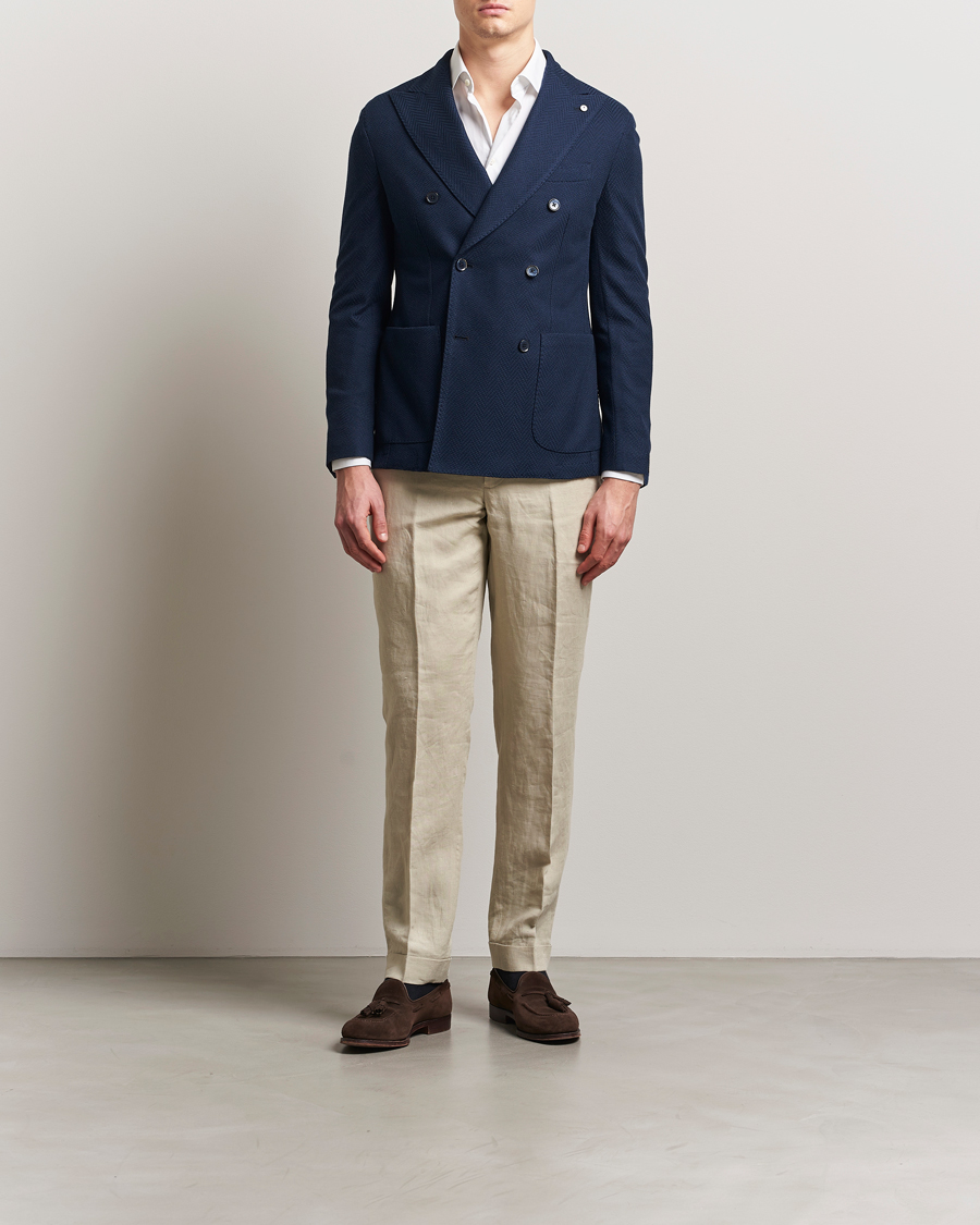 Homme | Blazers | L.B.M. 1911 | Tom Double Breasted Herringbone Jersey Blazer Navy