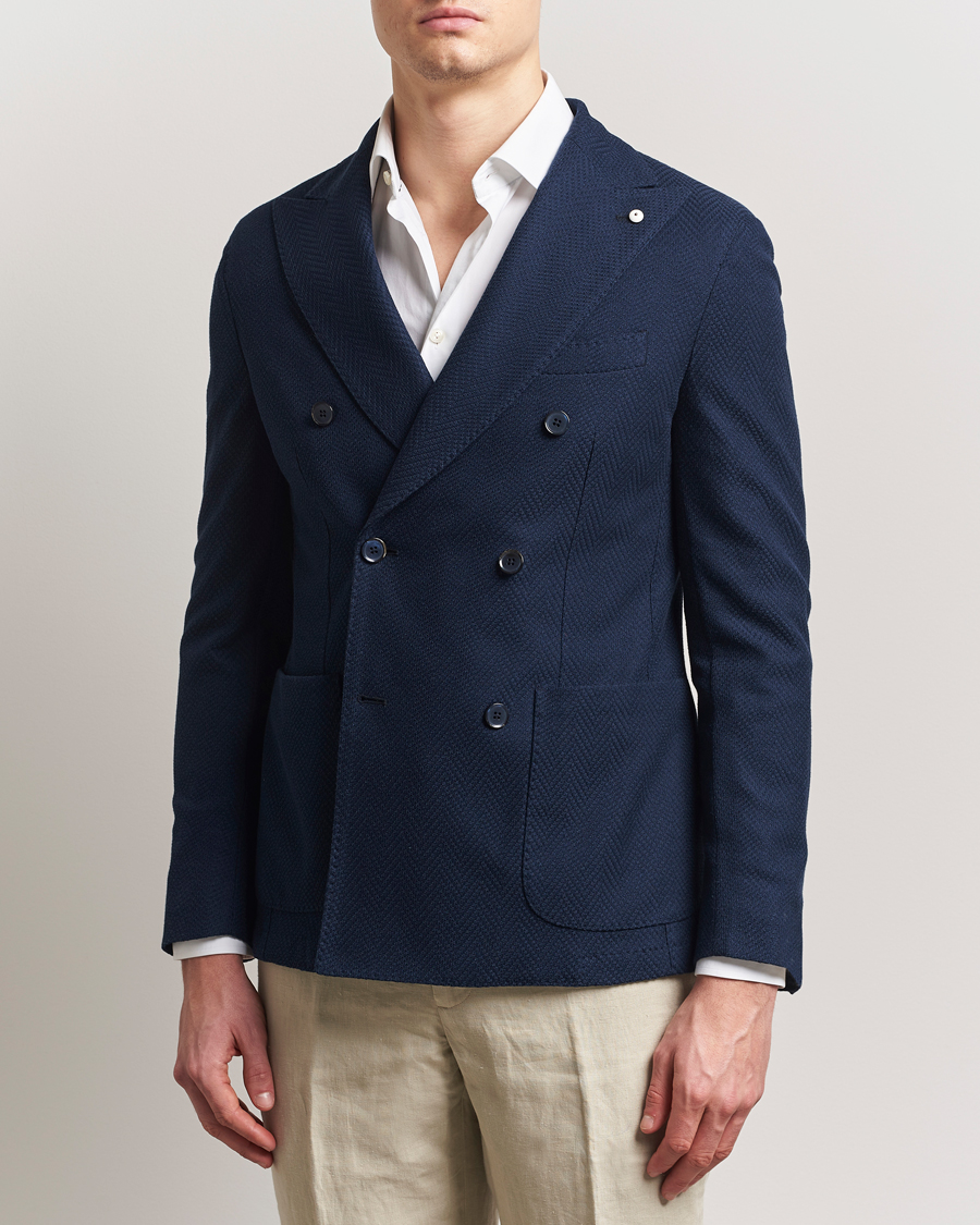 Homme | Blazers | L.B.M. 1911 | Tom Double Breasted Herringbone Jersey Blazer Navy