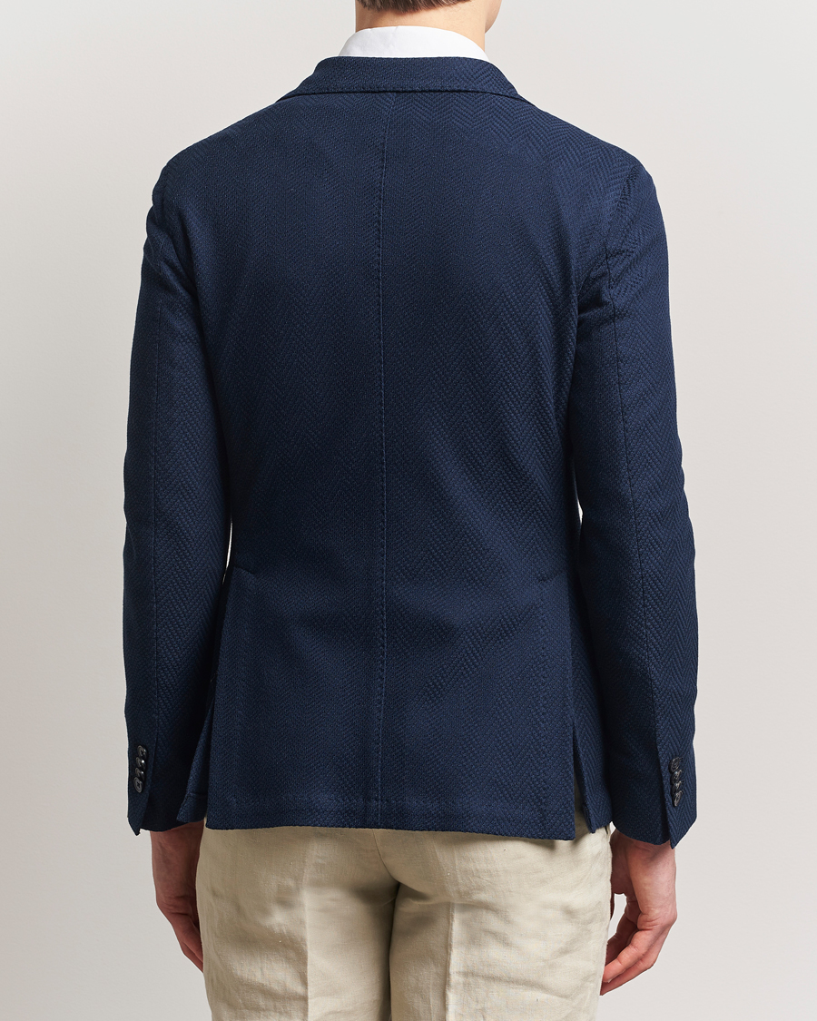 Homme | Blazers | L.B.M. 1911 | Tom Double Breasted Herringbone Jersey Blazer Navy
