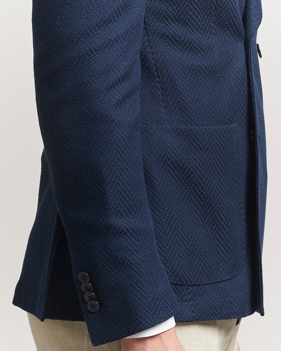 Homme | Blazers | L.B.M. 1911 | Tom Double Breasted Herringbone Jersey Blazer Navy