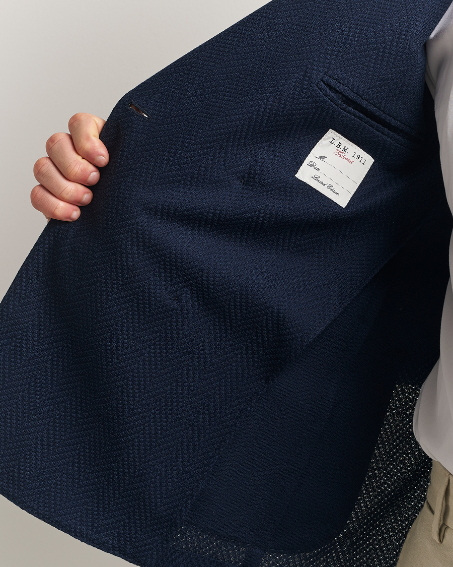Homme | Blazers | L.B.M. 1911 | Tom Double Breasted Herringbone Jersey Blazer Navy