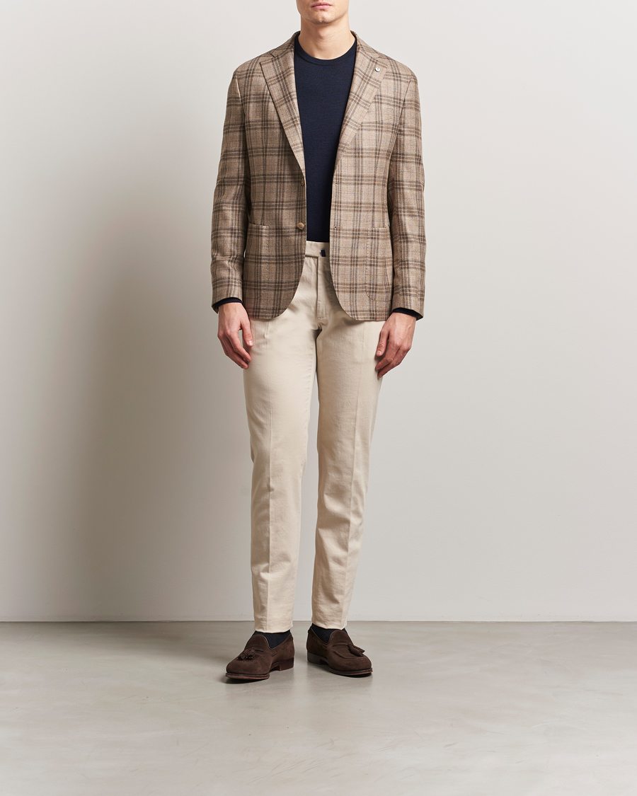 Homme | Blazers | L.B.M. 1911 | Jack Regular Fit Silk/Wool Overcheck Blazer Brown