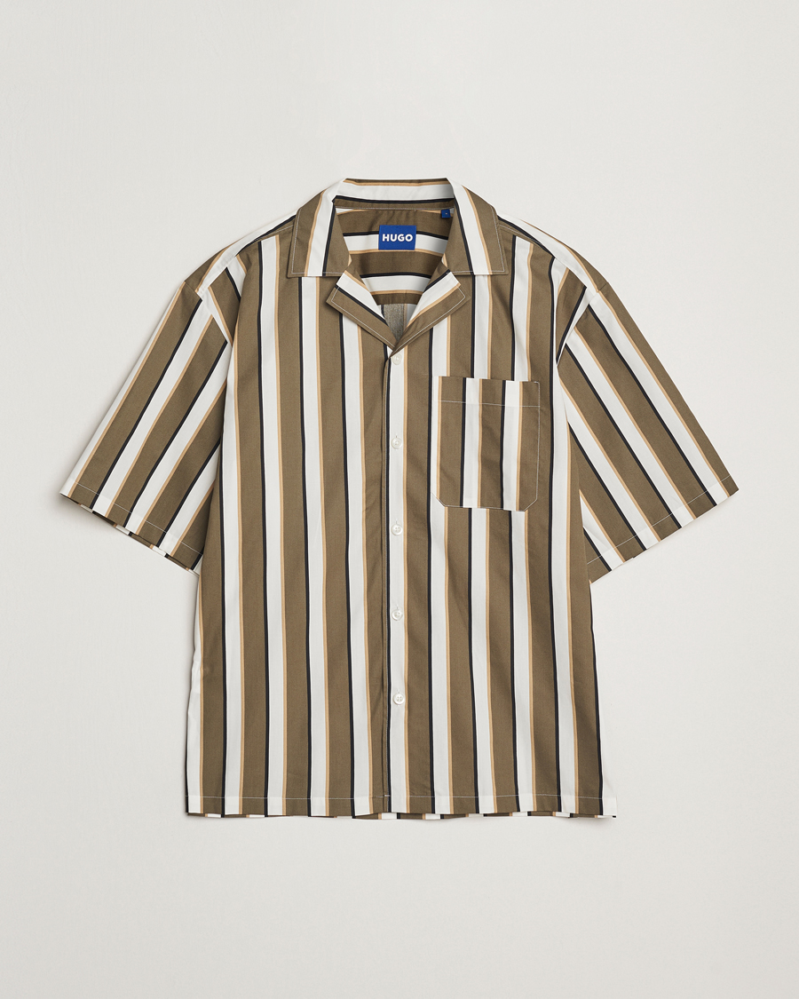 Homme | Chemises | HUGO | Eligino Striped Short Sleeve Shirt Open Green