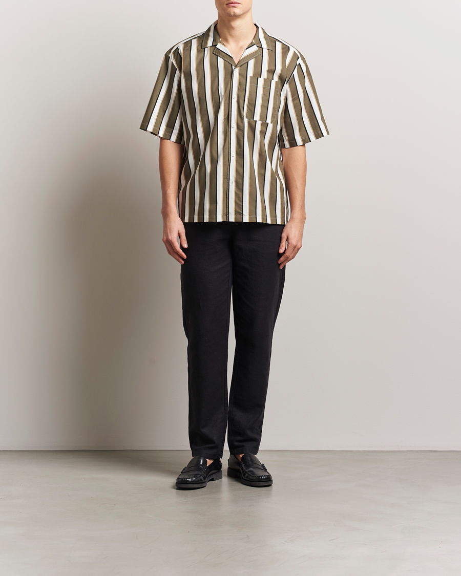 Homme | Chemises | HUGO | Eligino Striped Short Sleeve Shirt Open Green