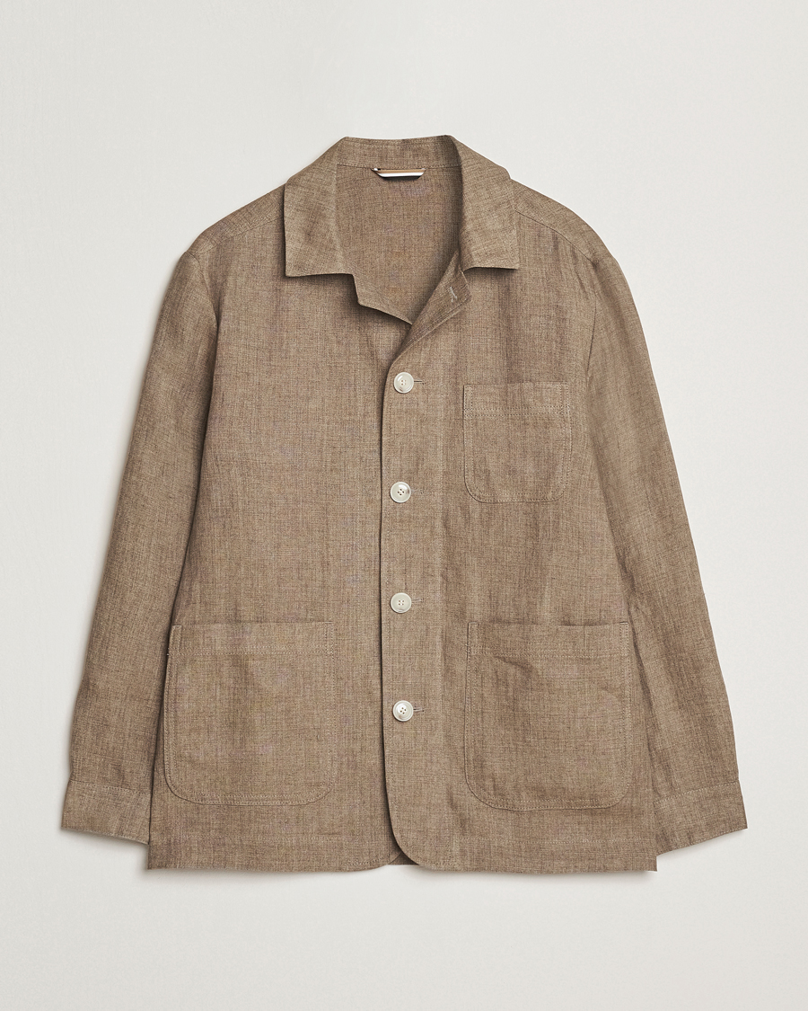 Homme | Manteaux Et Vestes | BOSS BLACK | Carper Linen Shirt Jacket Dark Brown