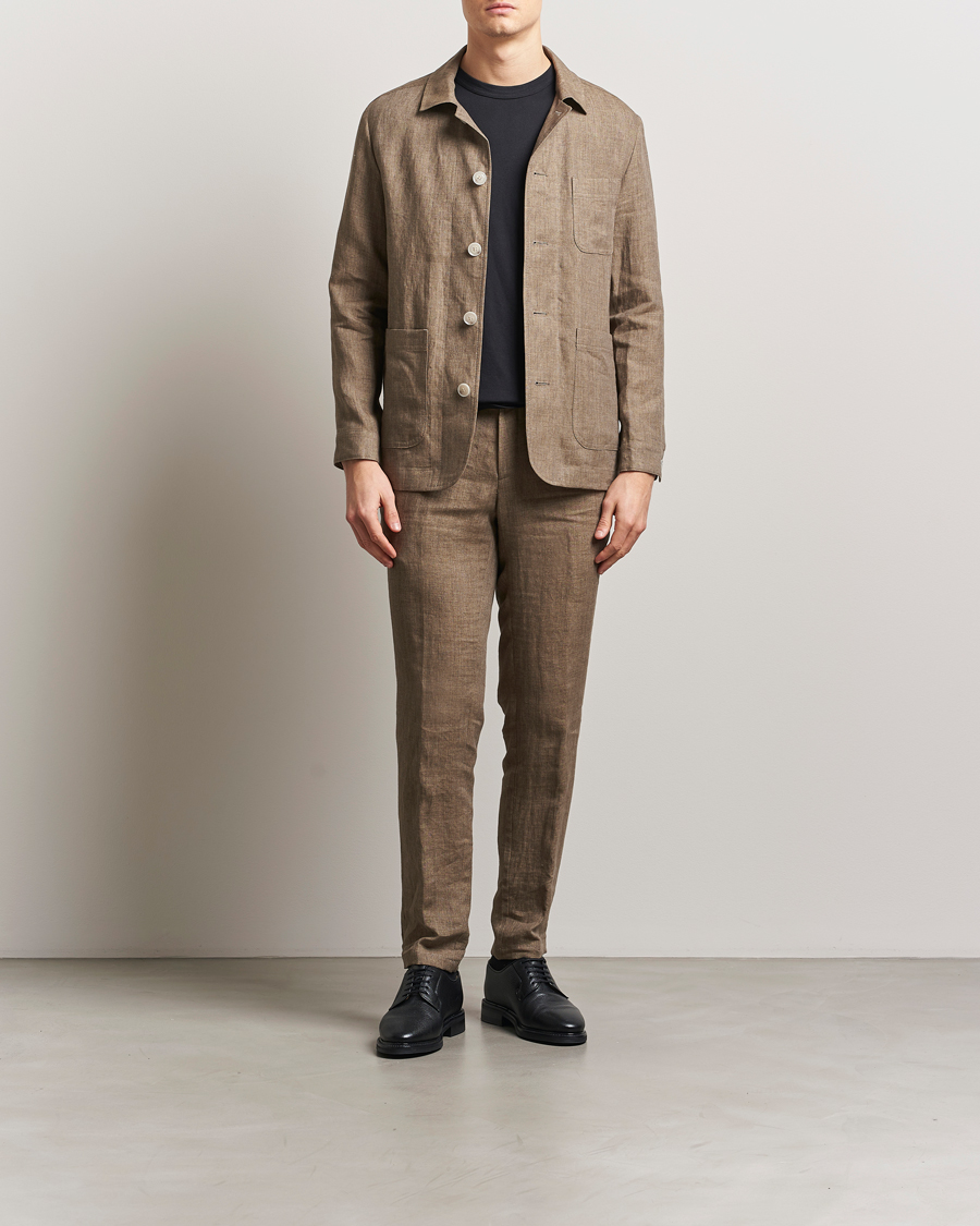 Homme | Manteaux Et Vestes | BOSS BLACK | Carper Linen Shirt Jacket Dark Brown