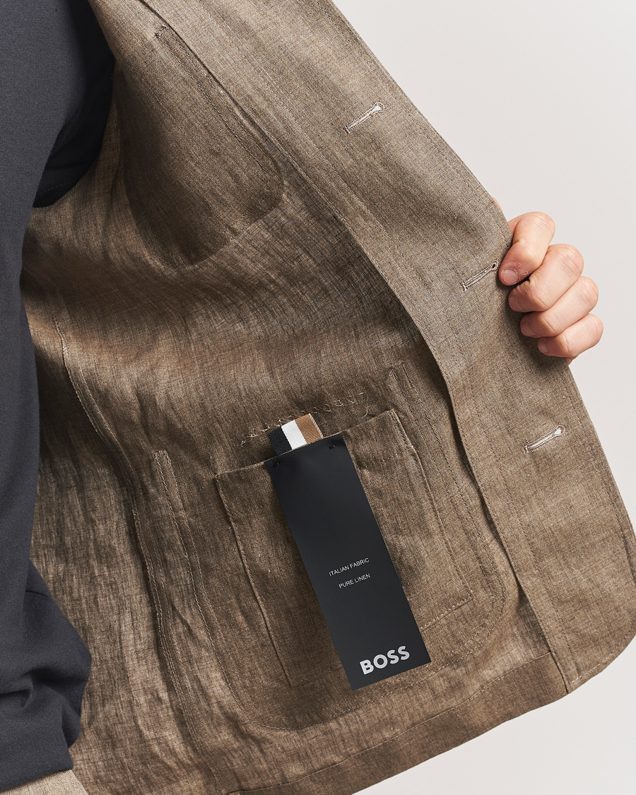 Homme | Manteaux Et Vestes | BOSS BLACK | Carper Linen Shirt Jacket Dark Brown