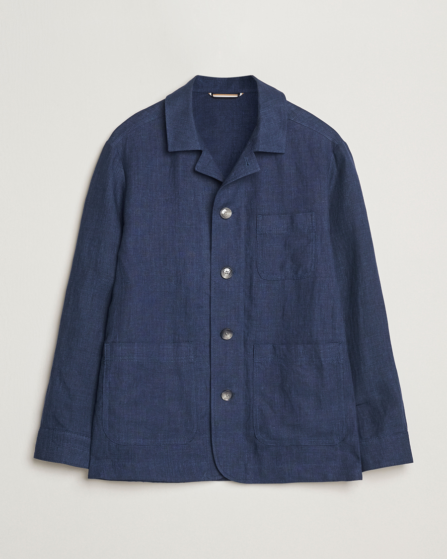 Homme | Manteaux Et Vestes | BOSS BLACK | Carper Linen Shirt Jacket Dark Blue