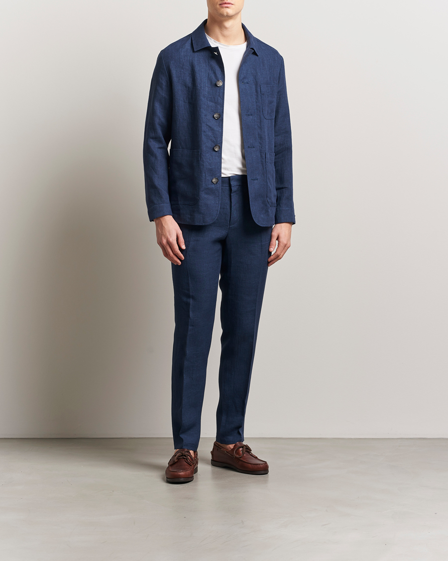 Homme | Manteaux Et Vestes | BOSS BLACK | Carper Linen Shirt Jacket Dark Blue