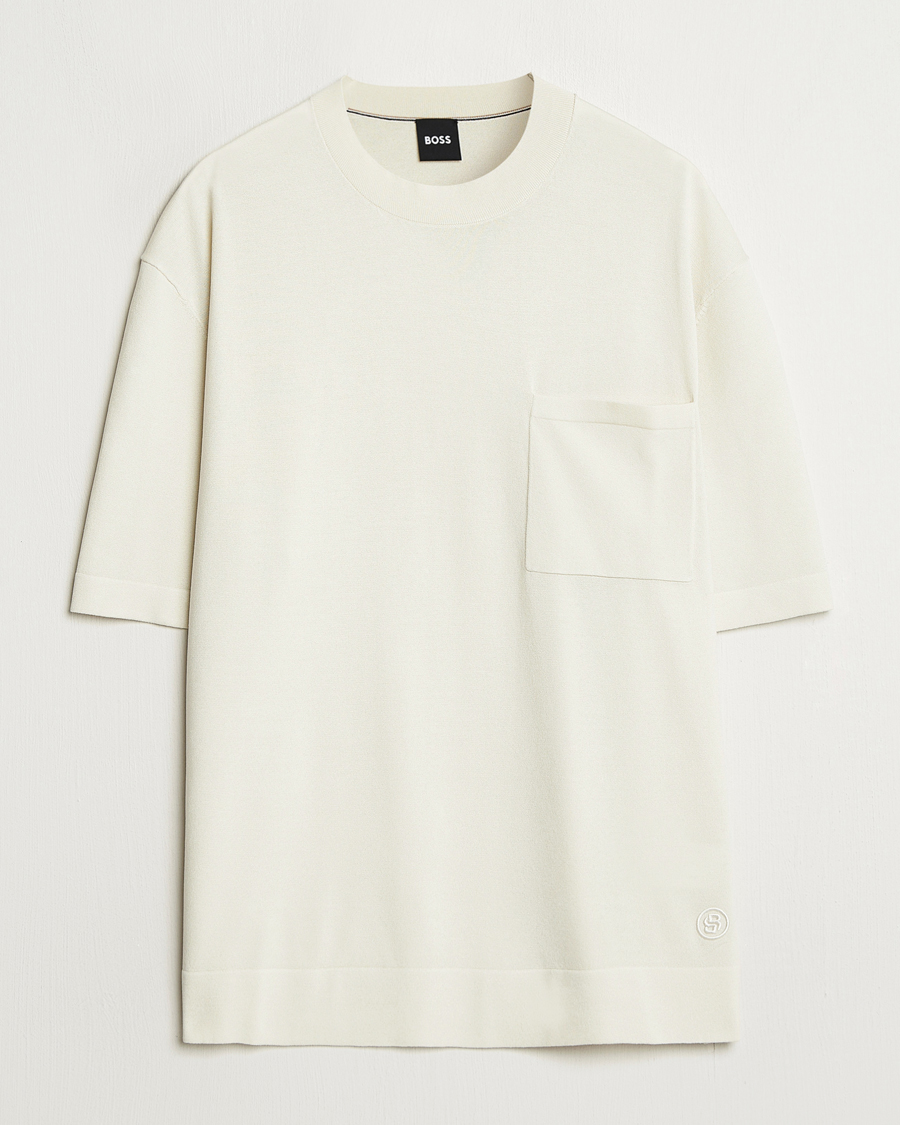 Homme | T-shirts | BOSS BLACK | Jervaiso Cotton/Silk Knitted T-Shirt Open White