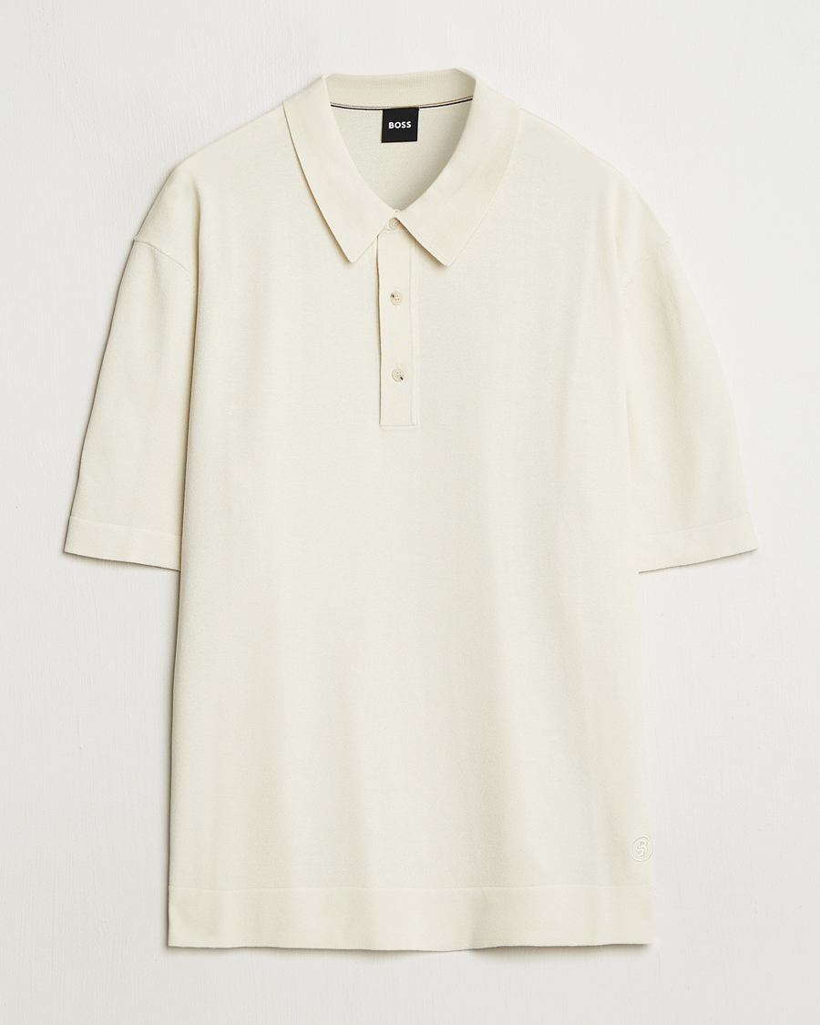 Homme | Polos | BOSS BLACK | Jervasoni Cotton/Silk Knitted Polo Open White