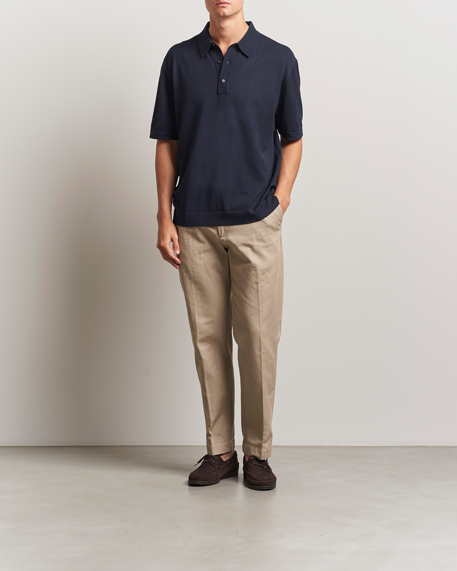 Homme | Polos | BOSS BLACK | Jervasoni Cotton/Silk Knitted Polo Dark Blue