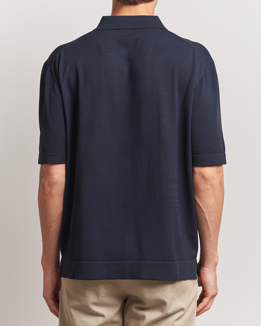 Homme | Polos | BOSS BLACK | Jervasoni Cotton/Silk Knitted Polo Dark Blue