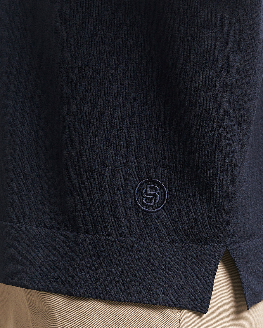Homme | Polos | BOSS BLACK | Jervasoni Cotton/Silk Knitted Polo Dark Blue