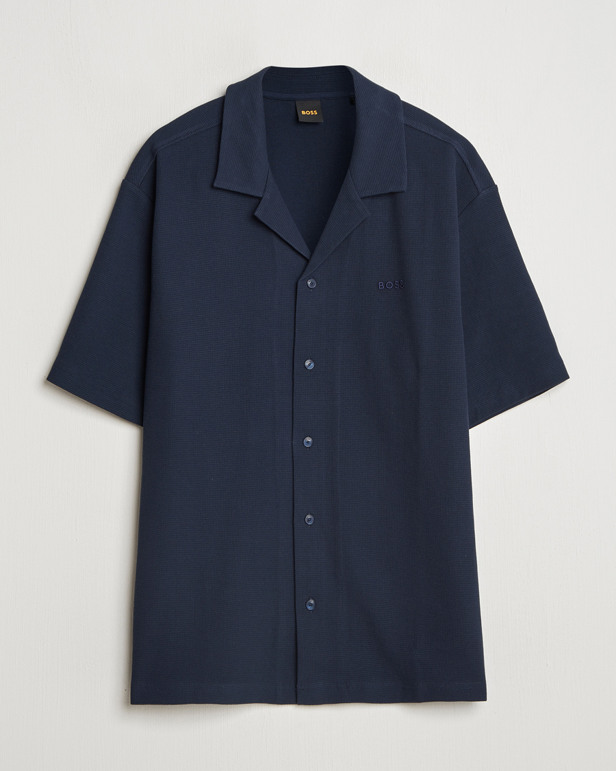 Homme | Chemises | BOSS ORANGE | Waffle Short Sleeve Shirt Dark Blue