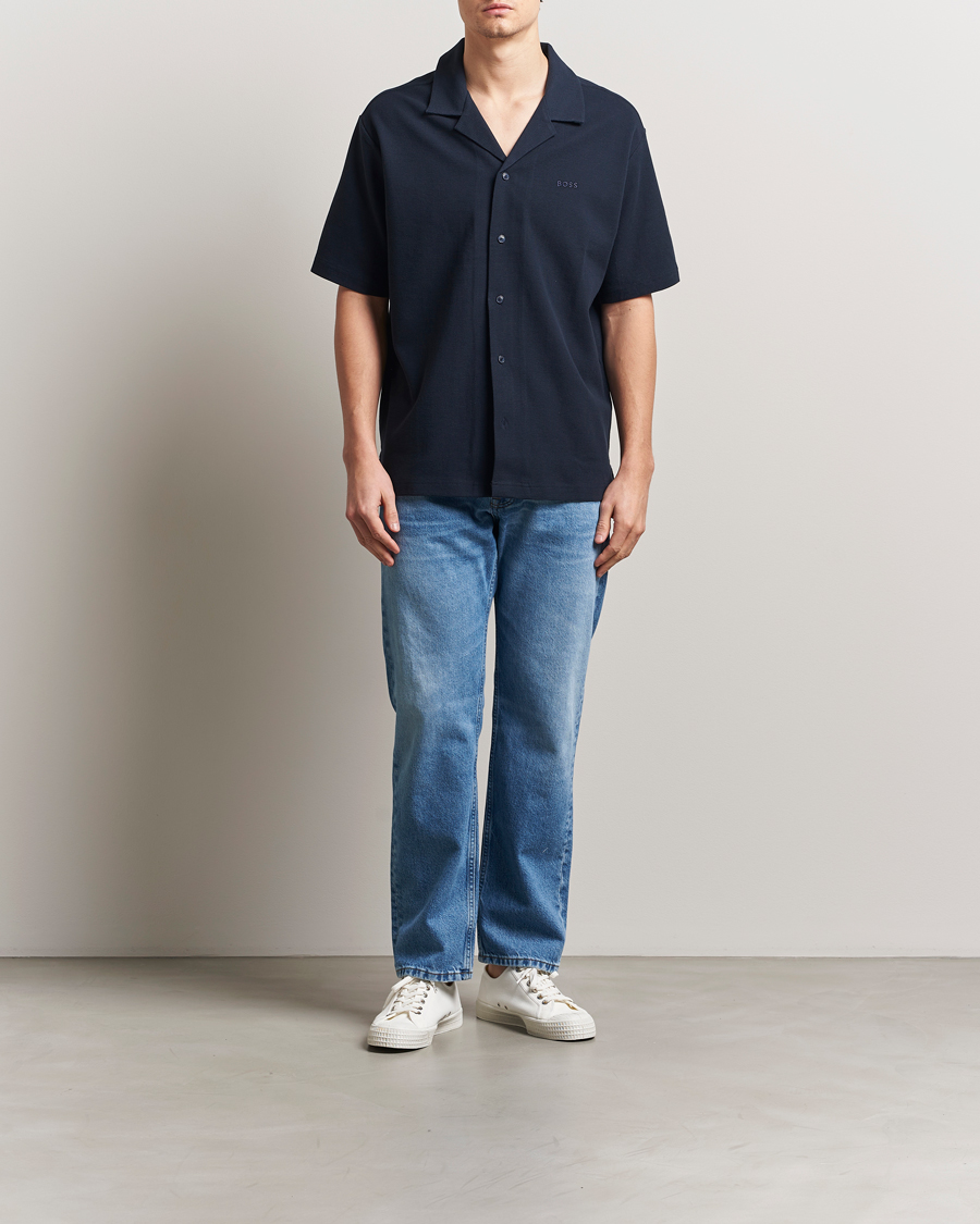 Homme | Chemises | BOSS ORANGE | Waffle Short Sleeve Shirt Dark Blue