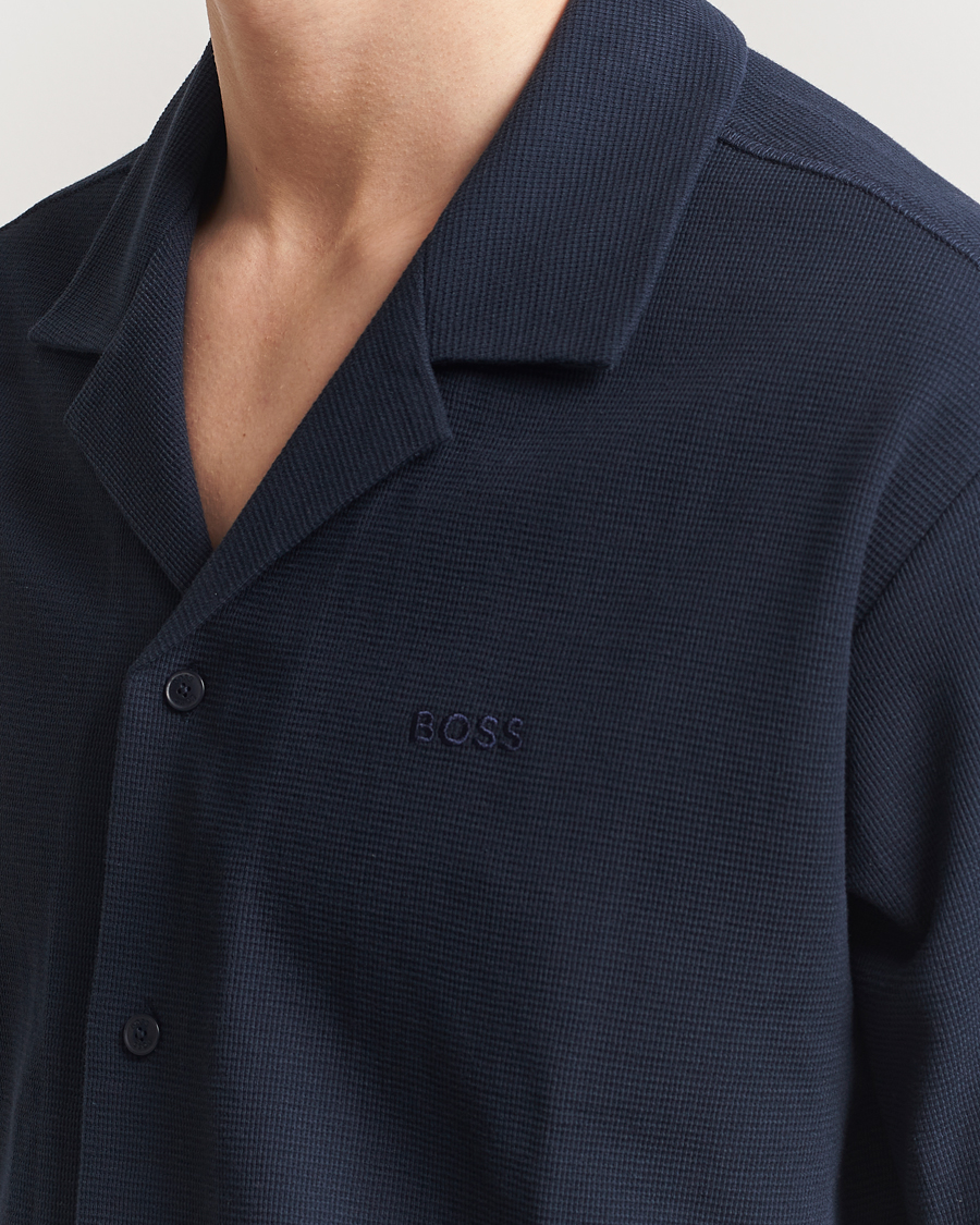 Homme | Chemises | BOSS ORANGE | Waffle Short Sleeve Shirt Dark Blue
