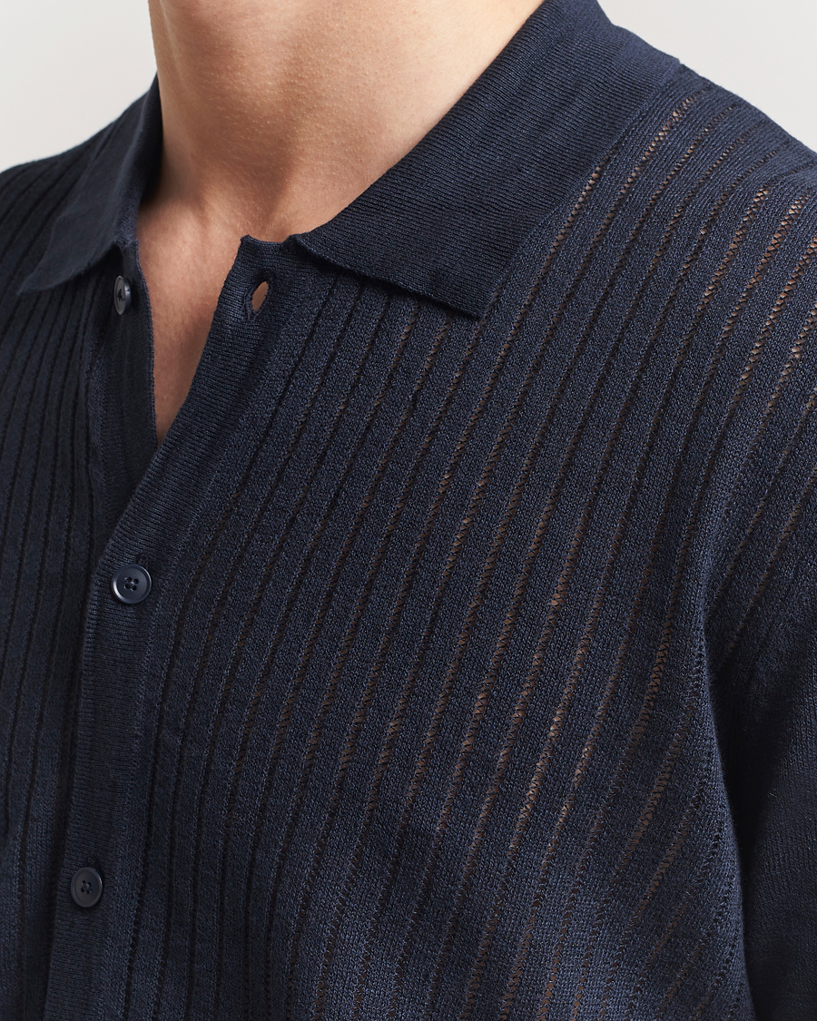 Homme | Chemises | BOSS ORANGE | Kamicino Knitted Short Sleeve Shirt Dark Blue