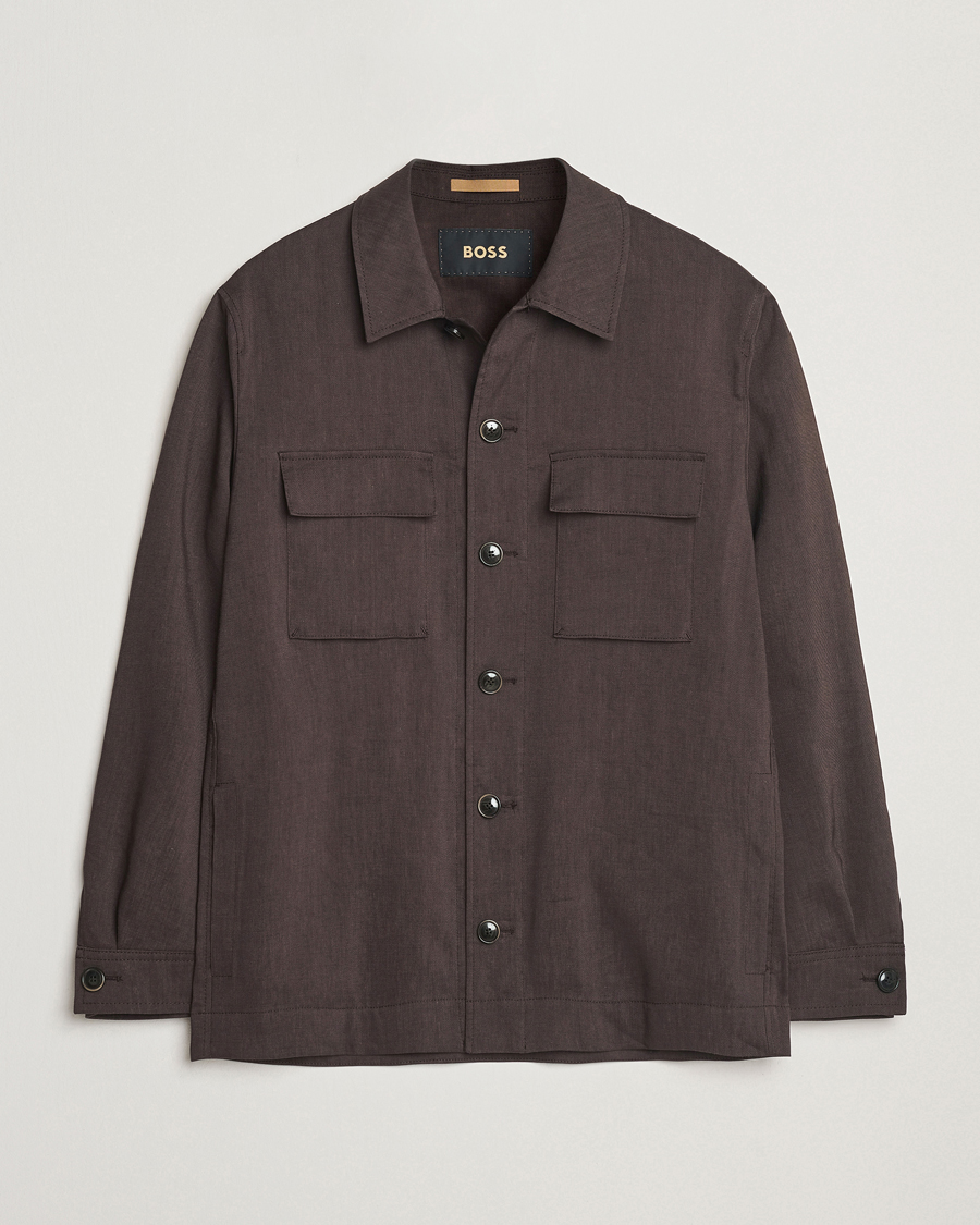 Homme | Manteaux Et Vestes | BOSS CAMEL | Corvin Linen Shirt Jacket Dark Brown