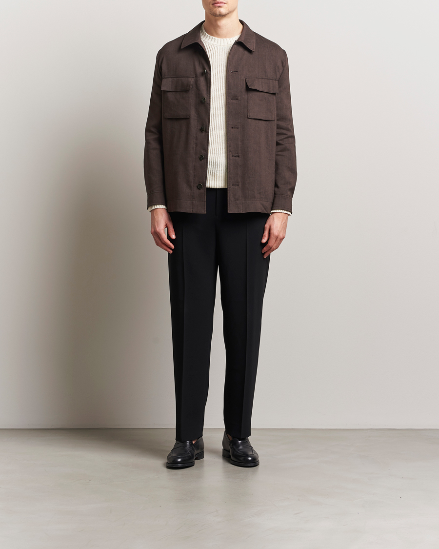 Homme | Manteaux Et Vestes | BOSS CAMEL | Corvin Linen Shirt Jacket Dark Brown