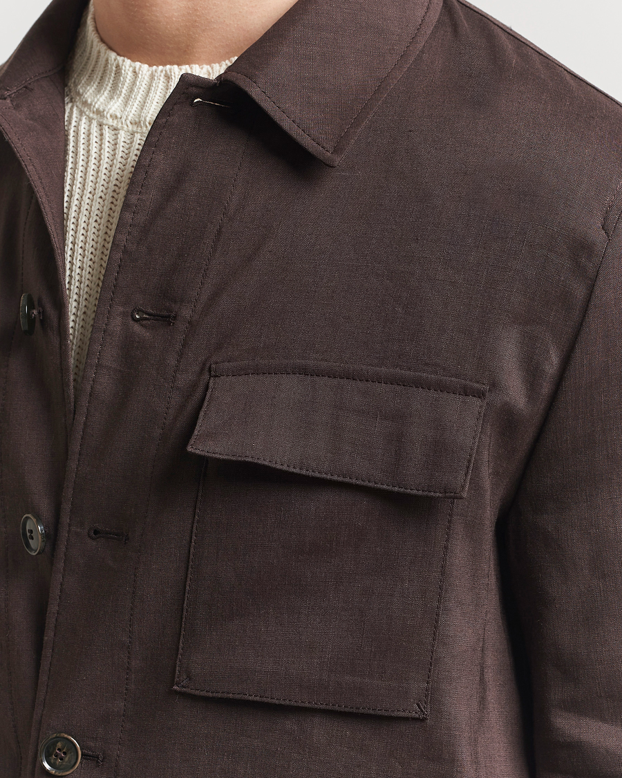 Homme | Manteaux Et Vestes | BOSS CAMEL | Corvin Linen Shirt Jacket Dark Brown