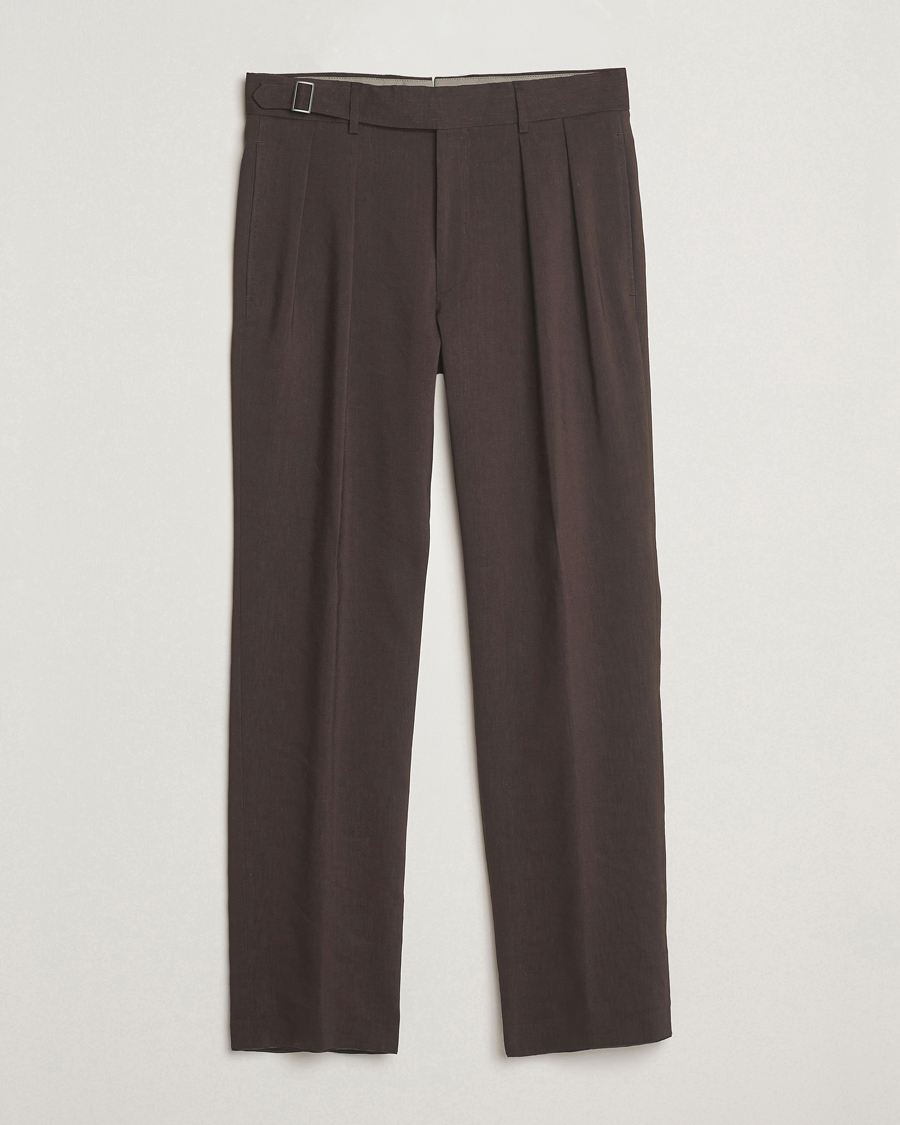 Homme | Pantalons | BOSS CAMEL | Port Linen Double Pleated Trousers Dark Brown
