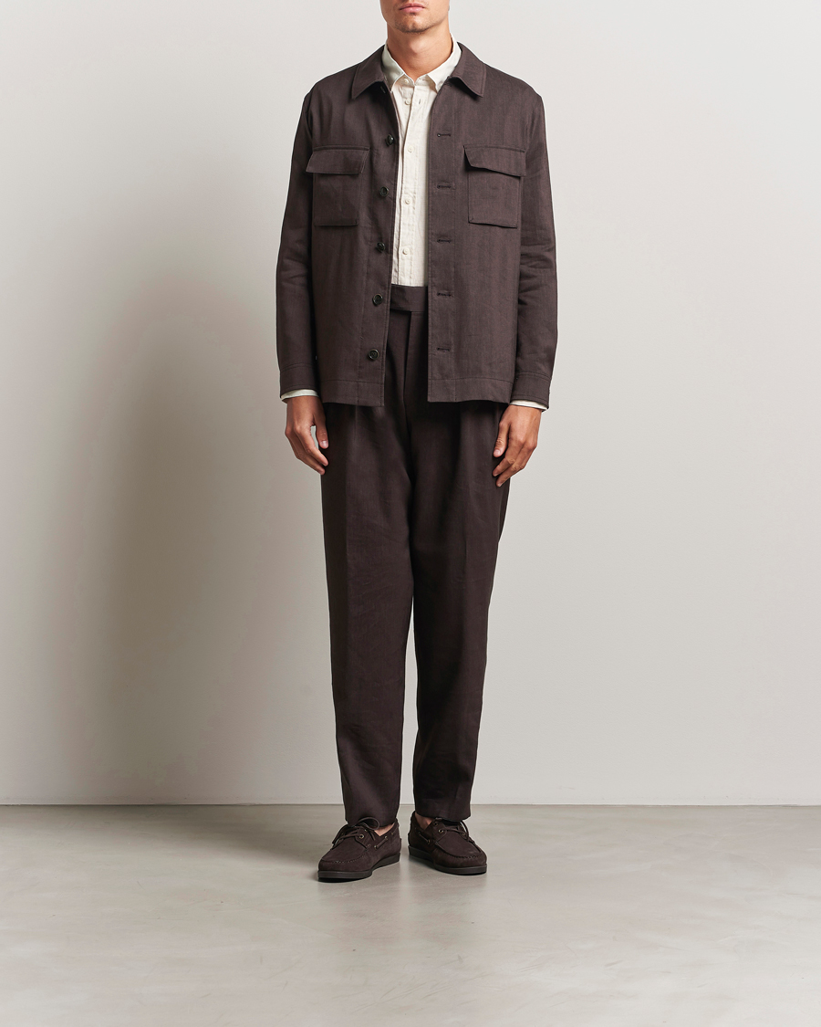Homme | Pantalons | BOSS CAMEL | Port Linen Double Pleated Trousers Dark Brown