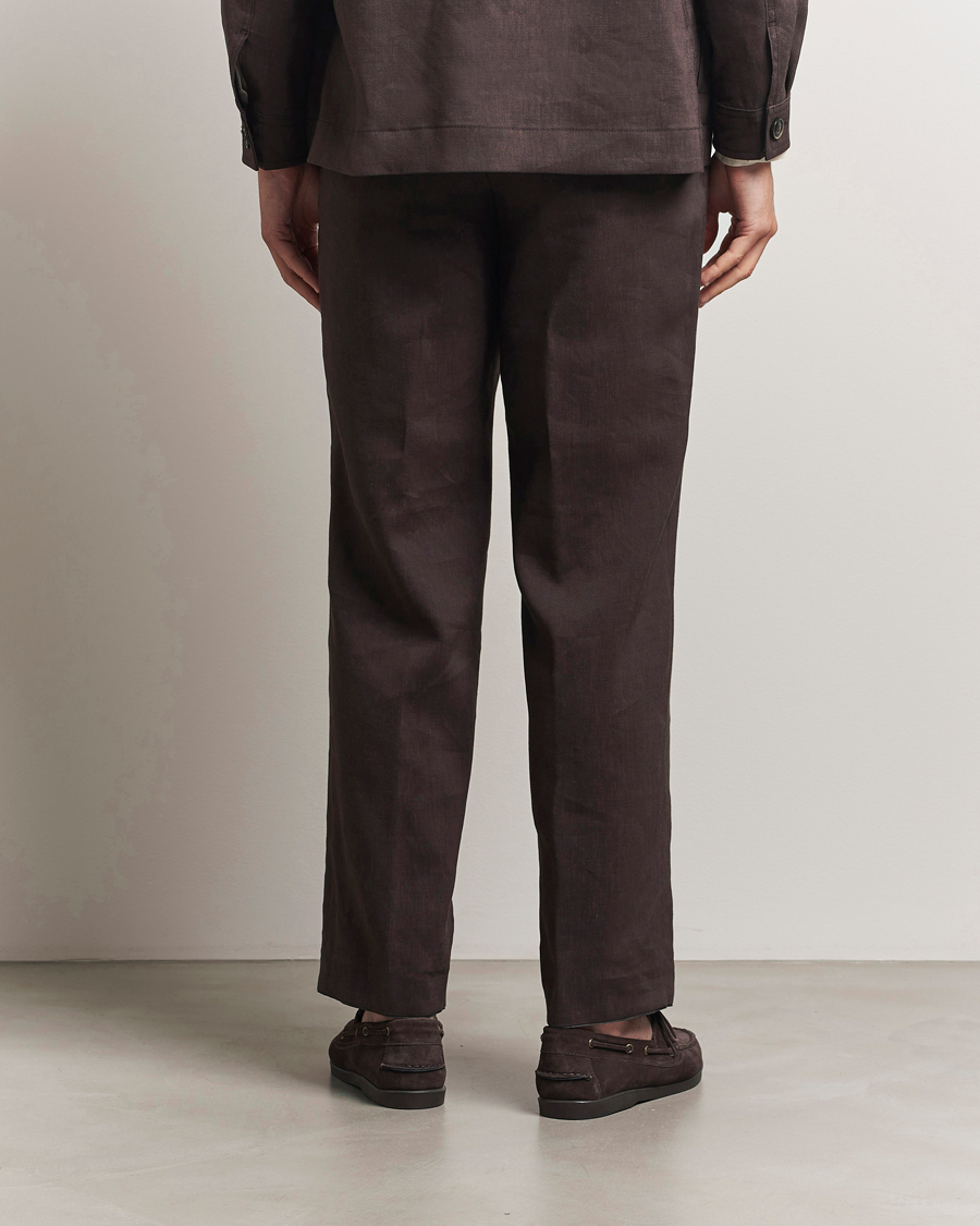 Homme | Pantalons | BOSS CAMEL | Port Linen Double Pleated Trousers Dark Brown