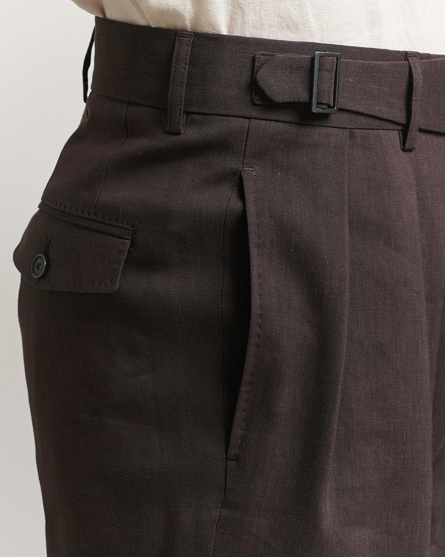Homme | Pantalons | BOSS CAMEL | Port Linen Double Pleated Trousers Dark Brown