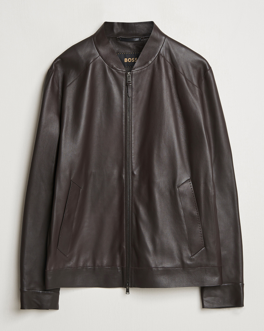 Homme | Manteaux Et Vestes | BOSS CAMEL | Maiverse Leather Jacket Dark Brown