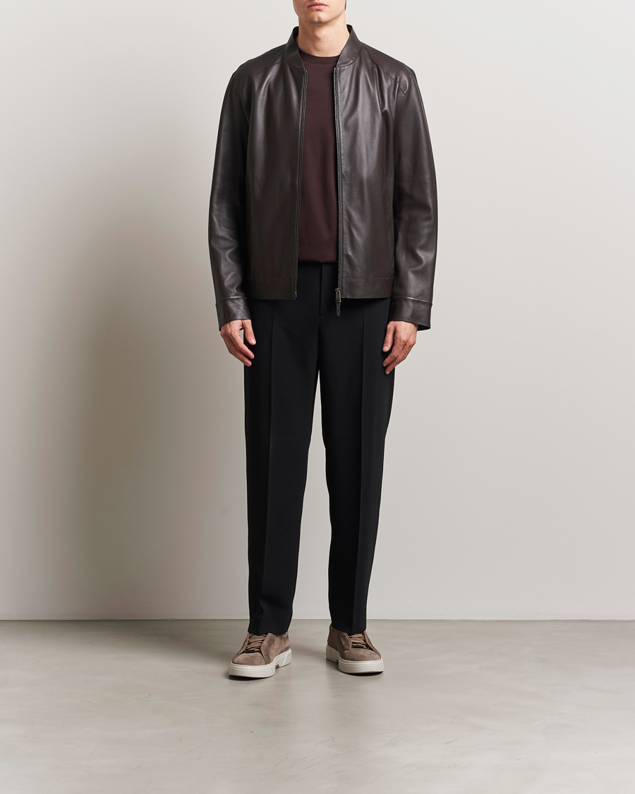 Homme | Manteaux Et Vestes | BOSS CAMEL | Maiverse Leather Jacket Dark Brown